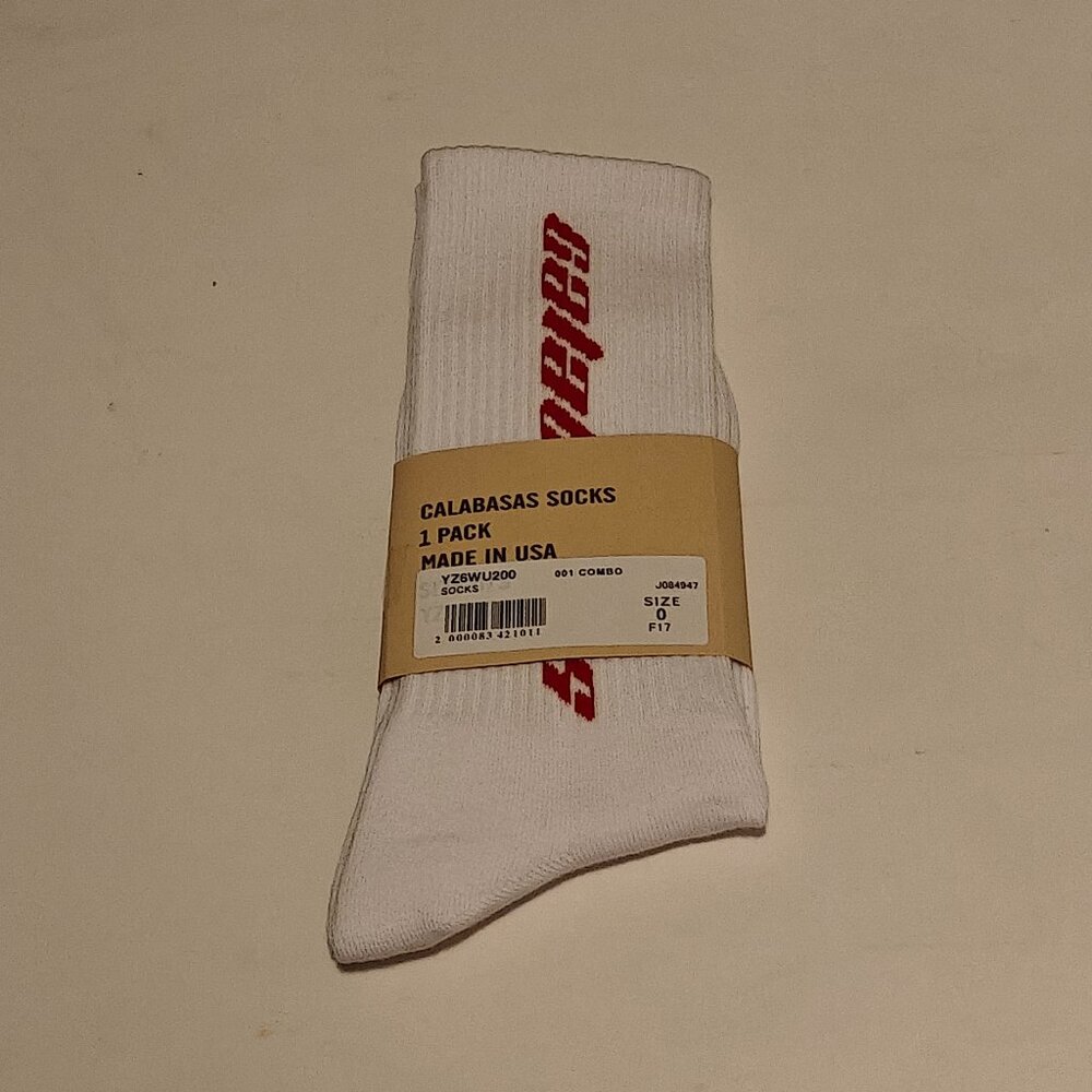 Yeezy Calabasas Socks White Red Kanye West Crew Long Socks NWT Men/Women Size O
